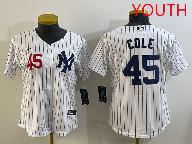 Youth New York Yankees 45 Cole White Stripe Game 2025 Nike MLB Jersey style 6
